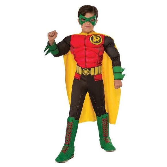 Rubies DC Comics Batman Deluxe Robin Muscle Chest Halloween Costume Kid Dress Up - Picture 1 of 13